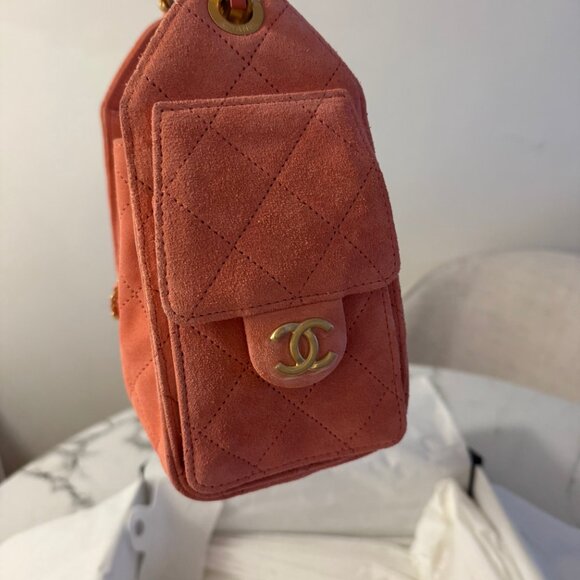 Authentic Chanel Mini 25 Coral Suede Brand New in Box - Picture 6 of 13